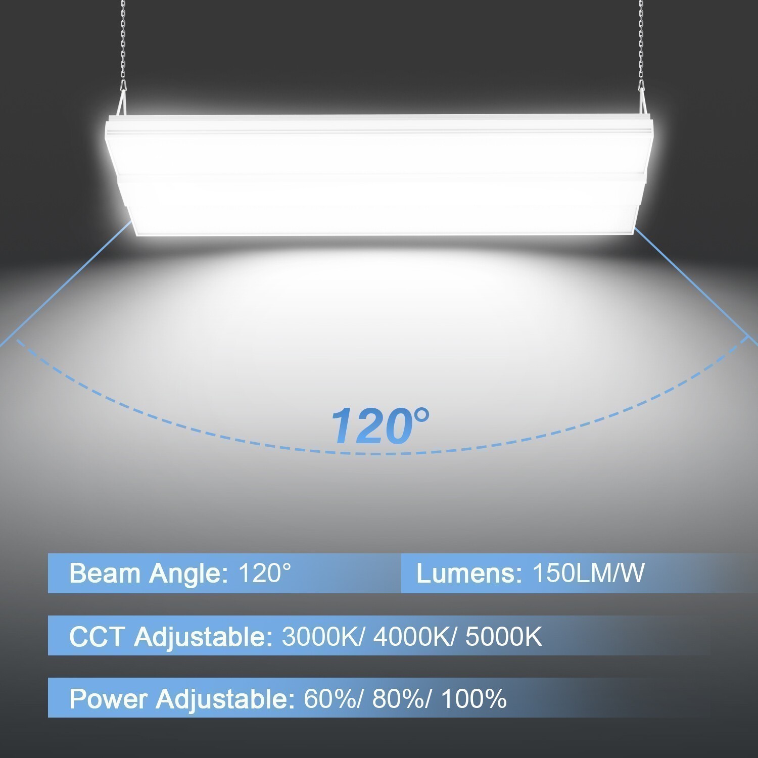 4500K~5700K Adjustable 150W LED Linear High Bay Shop Light With Microwave Sensor