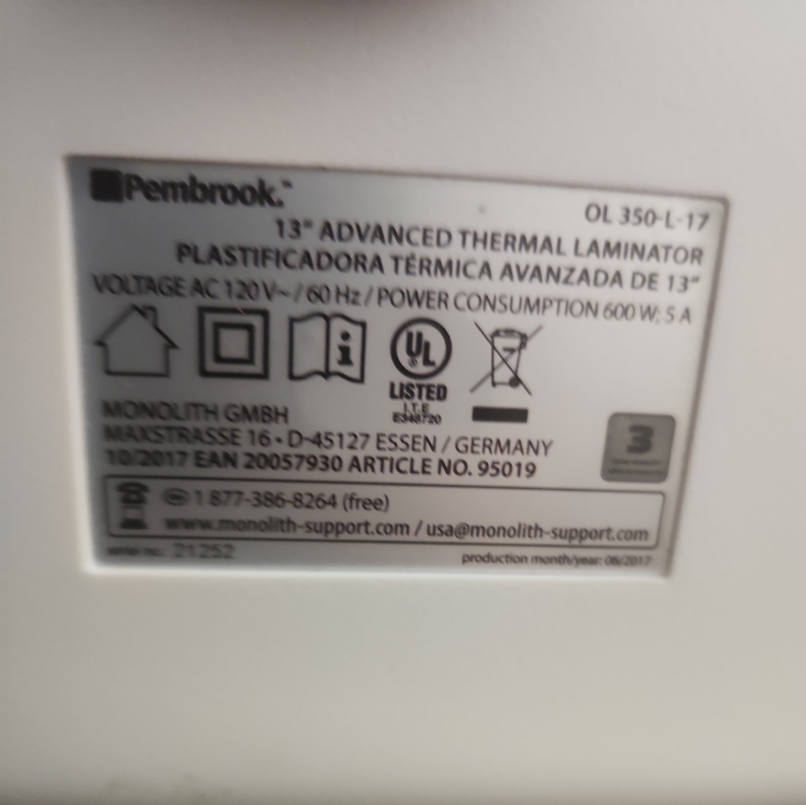 Pembrook 13″ Advanced Thermal Laminator OL 350 Tested Works & 50 pack of pouches