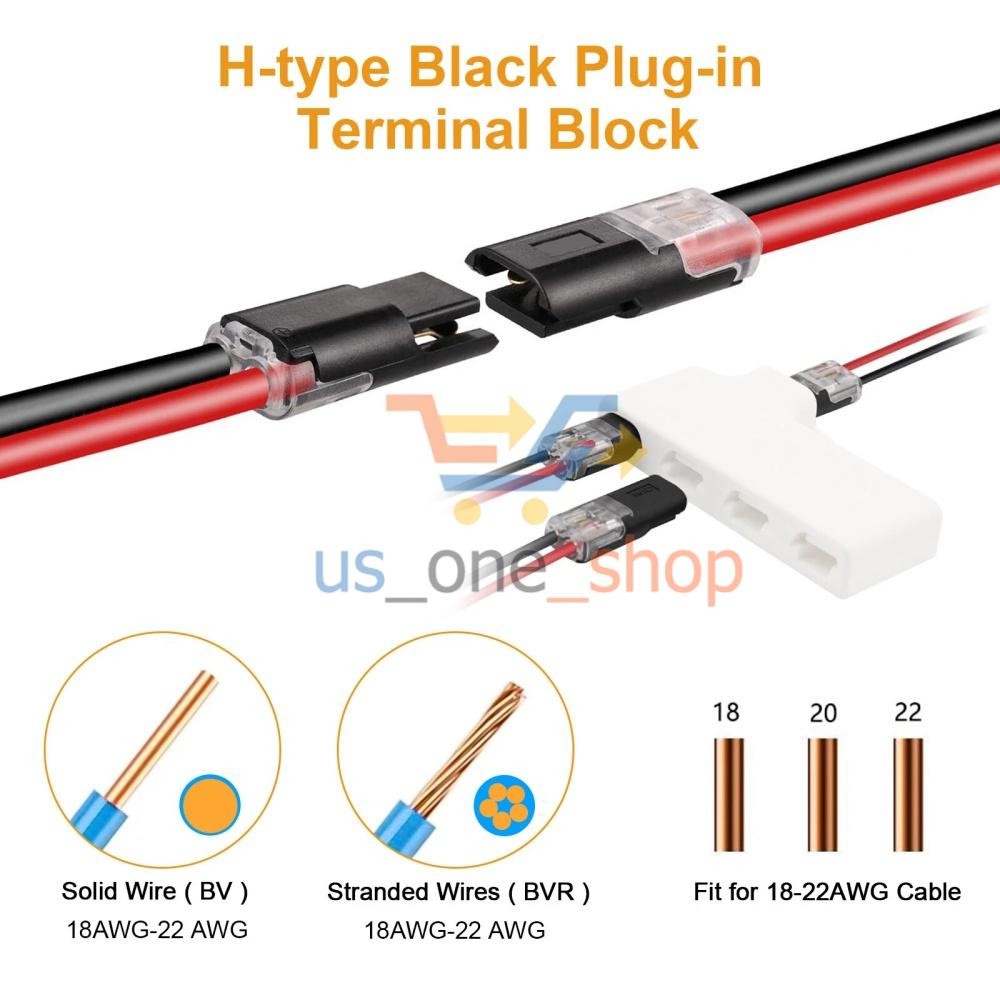 100Pcs Double-Wire Plug-in Connector, Cable Clamp with Locking Buckle, AWG 18-22