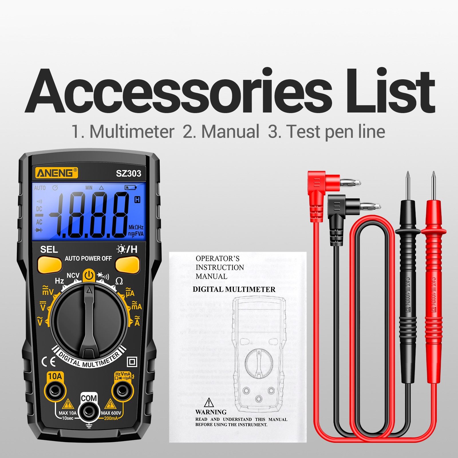 SZ303 Multimeter 1999 Count Digital AC/DC Voltage Current Resistance IUSO