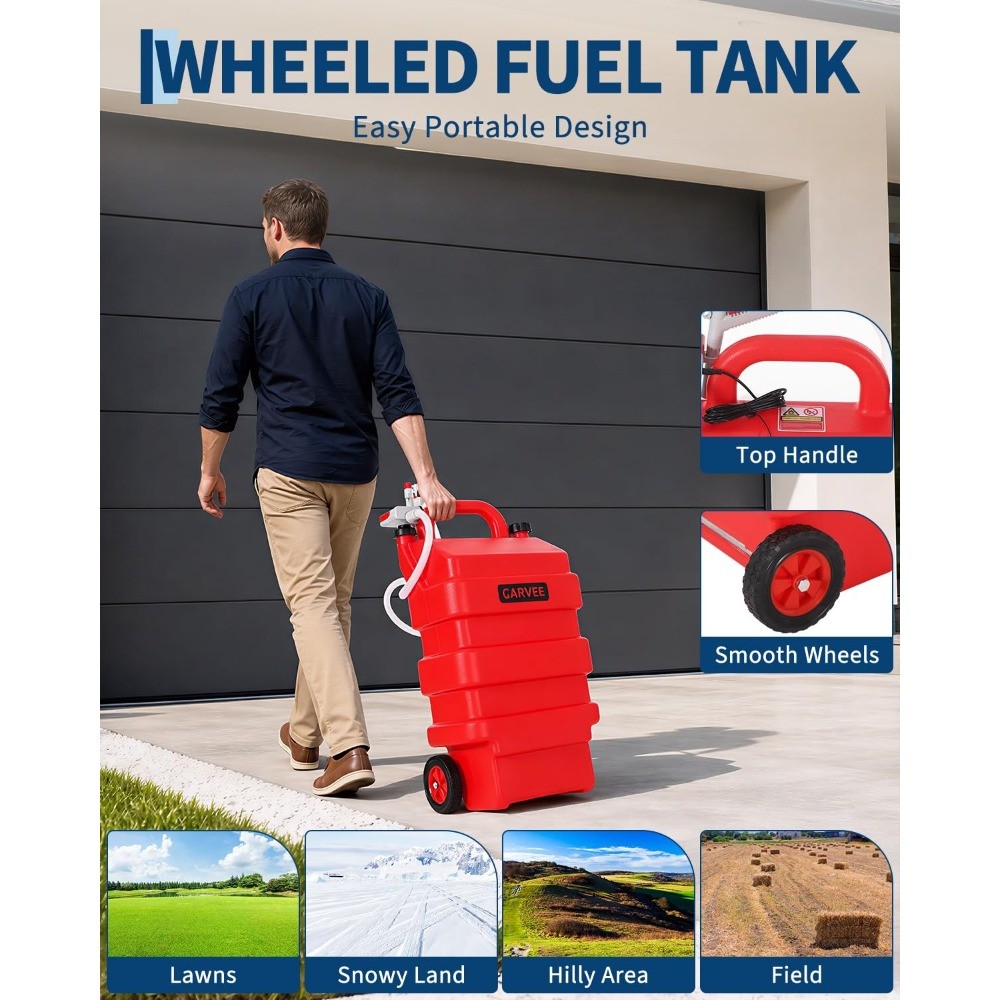 16 Gallon 60L Portable Fuel Caddy Tank w/12V/4AA Battery Powered Transfer Pump