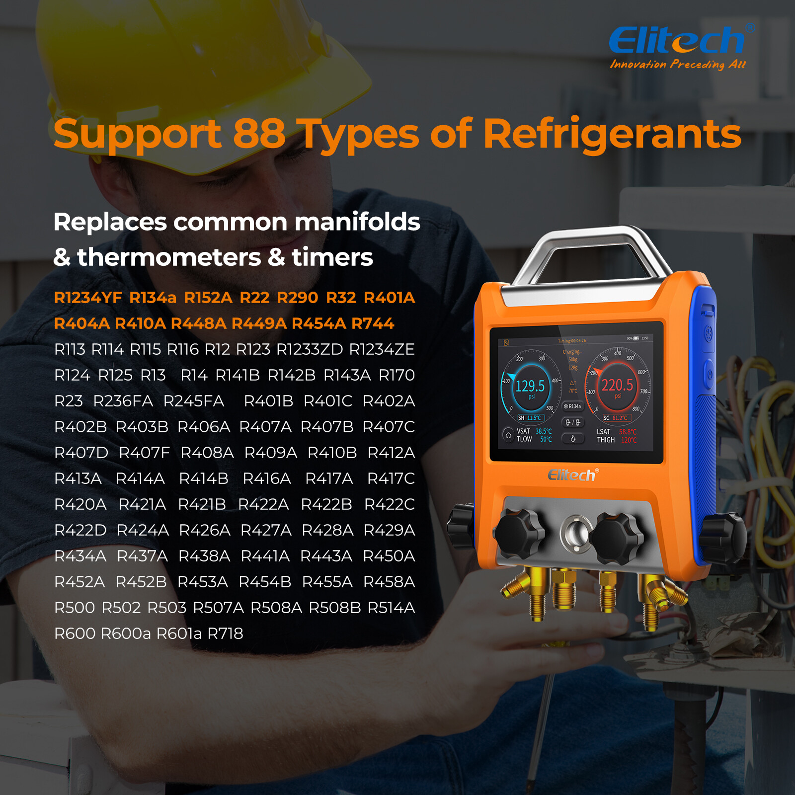 Elitech EMG-40V Digital Manifold Gauge +ILD-200 Leak Detector+LMC-100A+Scale