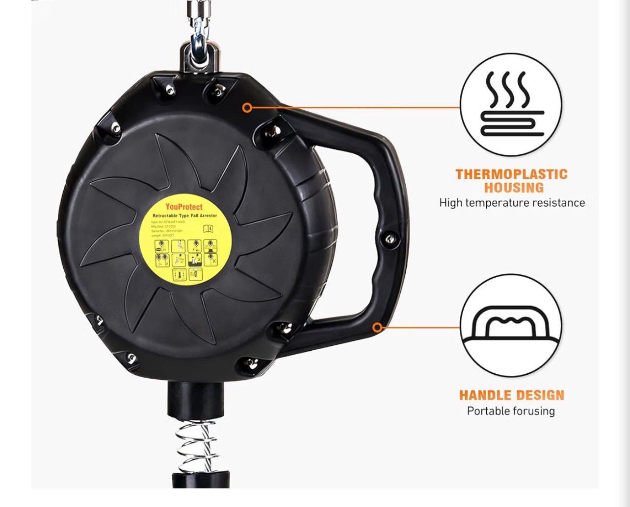 Self Retracting Lifeline 50FT Fall Protection Retractable Lanyard, Class 1 SRL