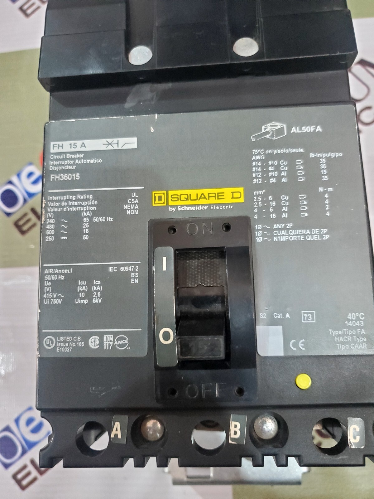 SQUARE D FH36015 CIRCUIT BREAKER 15A 440VAC 25KA FREE FAST SHIPPING