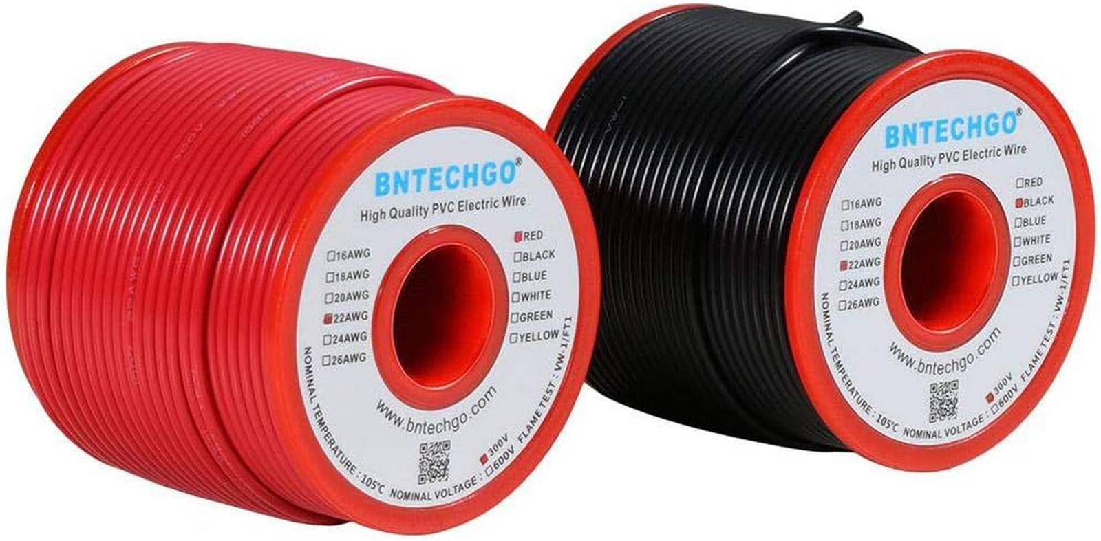 22 AWG 1007 Hook-Up Wire Red Black 200FT Solid Tinned Copper PVC 105°C