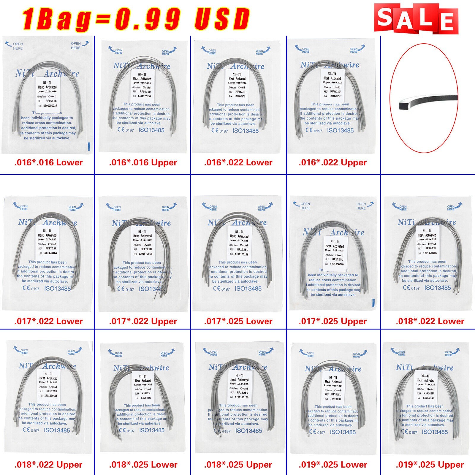 Dental Orthodontic Arch Wire Thermal Activated NiTi Archwire Round Rectangular