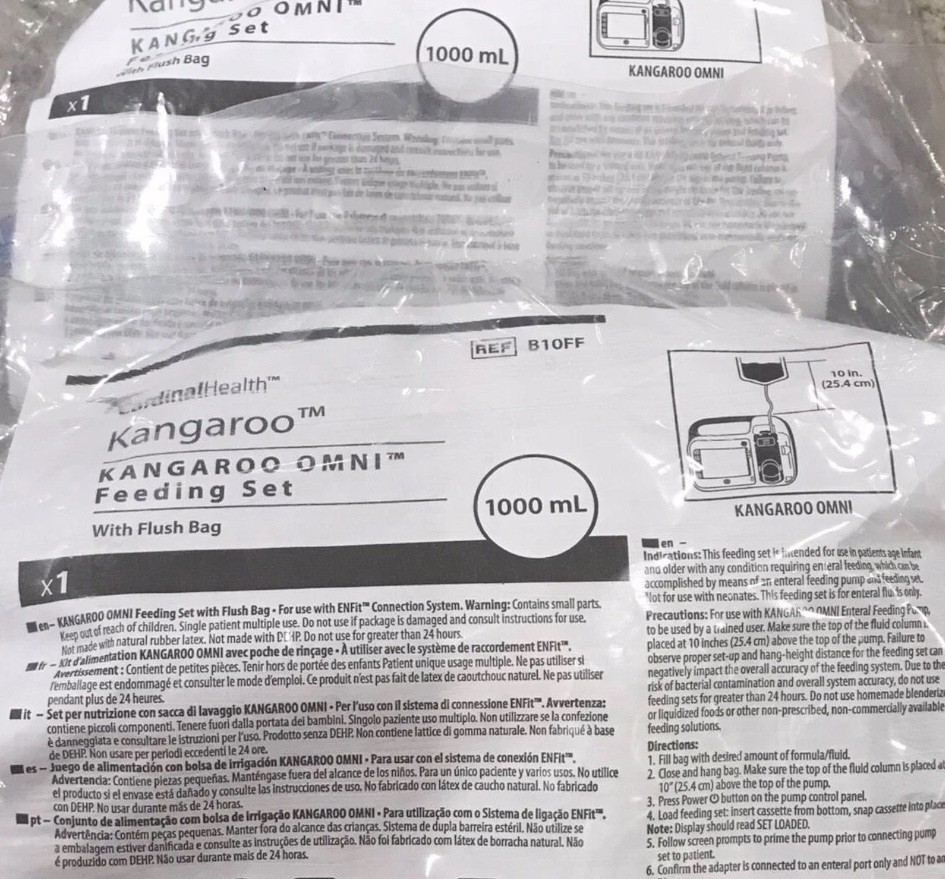 (2) Kangaroo Omni Feeding set 1000ml B10FF NEW SEALED EXP. 12/31/2029