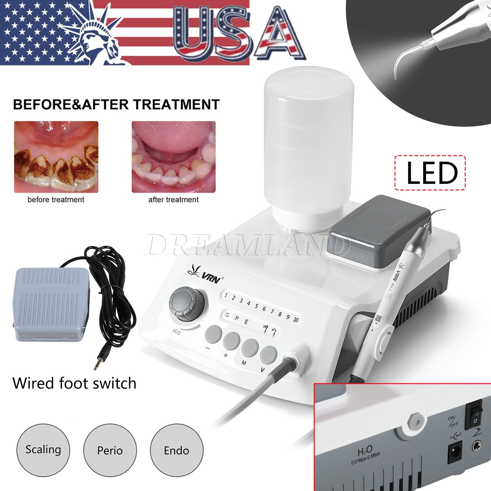 UPS VRN Dental Portable Ultrasonic Piezo Scaler A8 LED Detachable Handpiece
