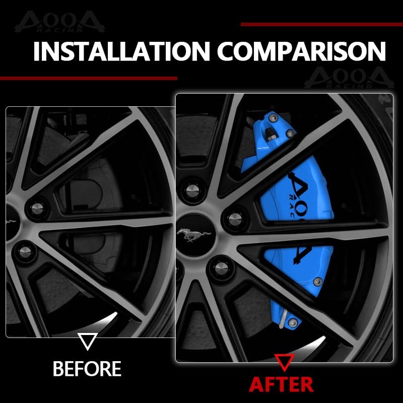 Aluminum Light Blue Caliper Covers w/ Black Lettering 15-23 Mustang EcoBoost