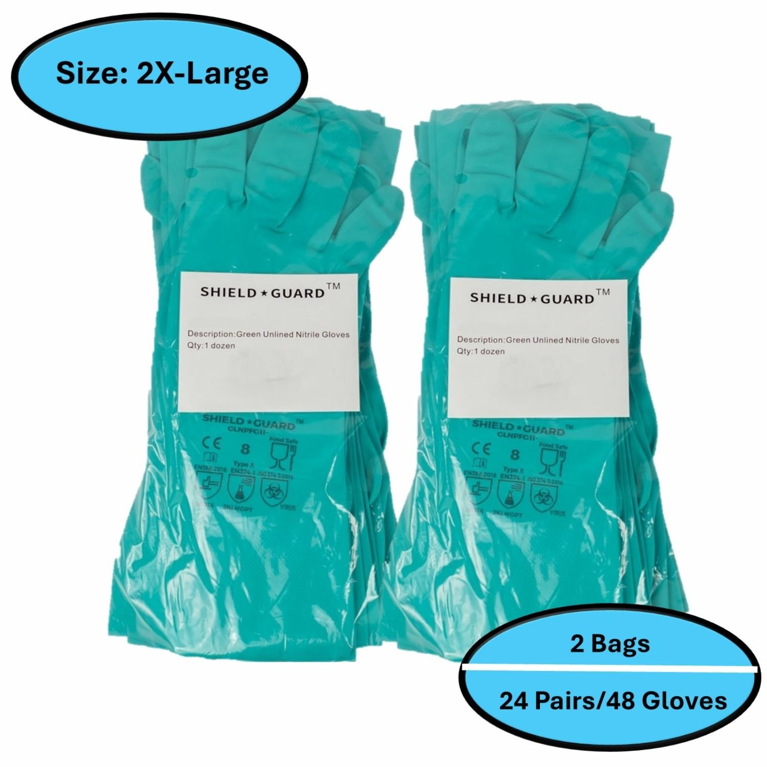 2 DZ HD Chemical Resistant Diamond Textured Green Nitrile Gloves 2X-Large 11 Mil