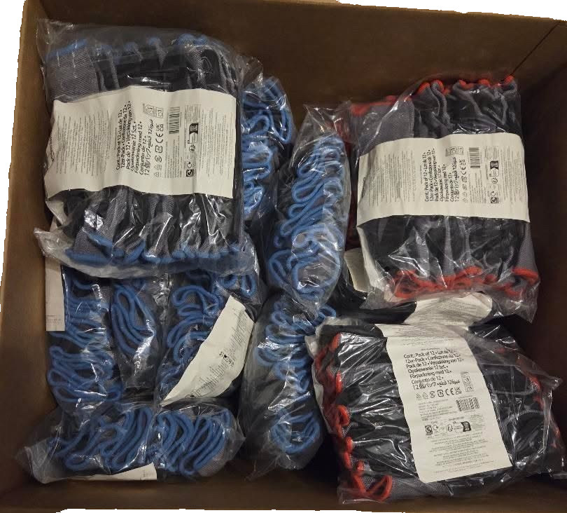 Lot of 24 – 12-Pack Work Gloves – Mixed Colors – Sizes 7–12 – General Use Grip