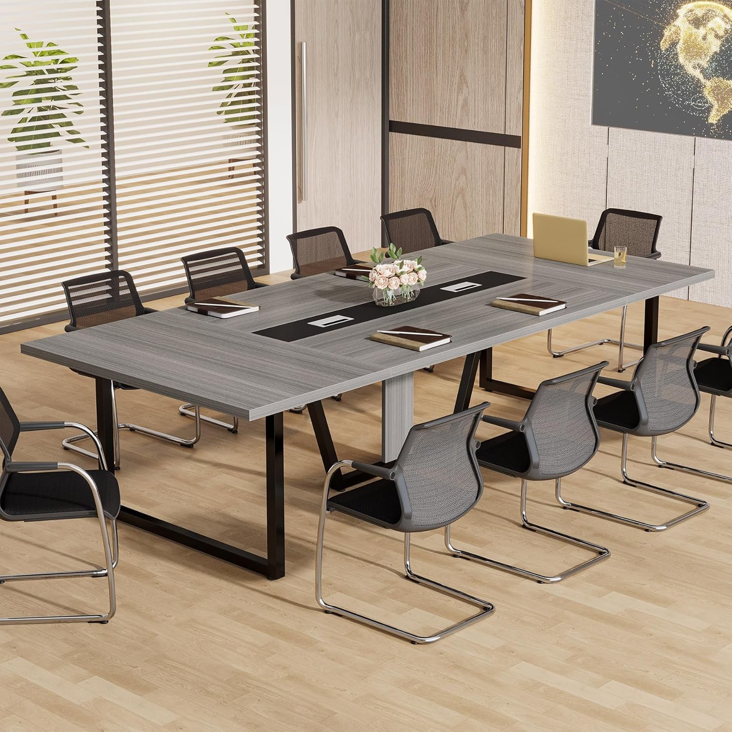 8ft Conference Table for 10 People Modern Large Meeting Podcast Table for Office
