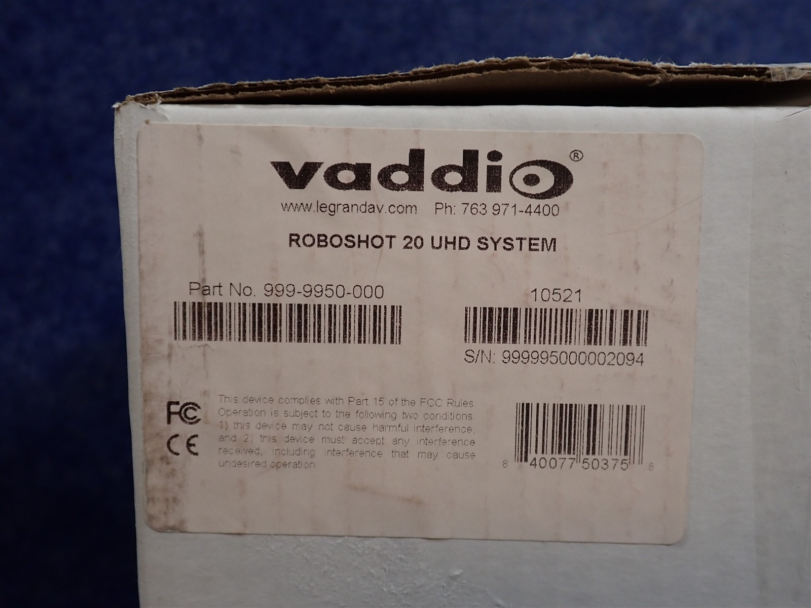 Vaddio 999-9950-000 RoboSHOT 20 UHD PTZ Camera Silver (R2)