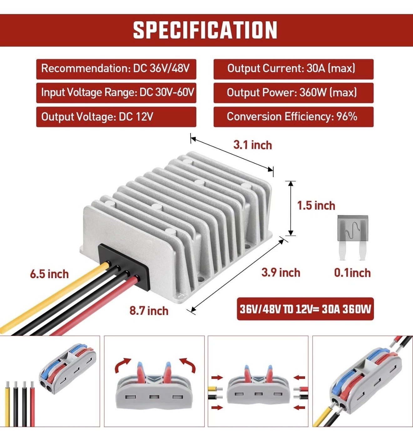 Nilight 36V/48V to 12V DC Converter 30A 360W Waterproof IP67 – New