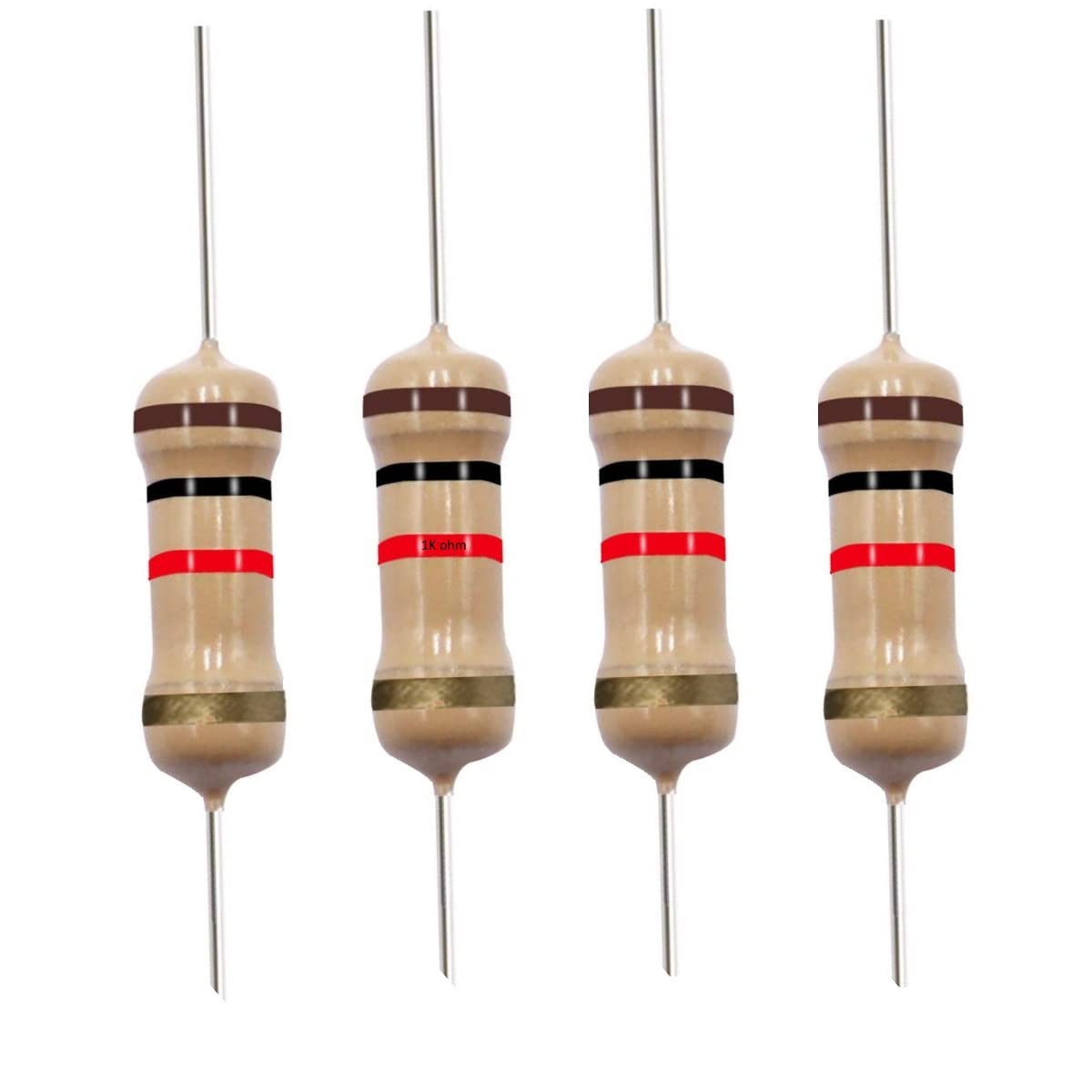 1K Ohm Carbon Film Single Fixed Resistor 1/4 W 0.25 Watts 5% Tolerance, 1K R,…