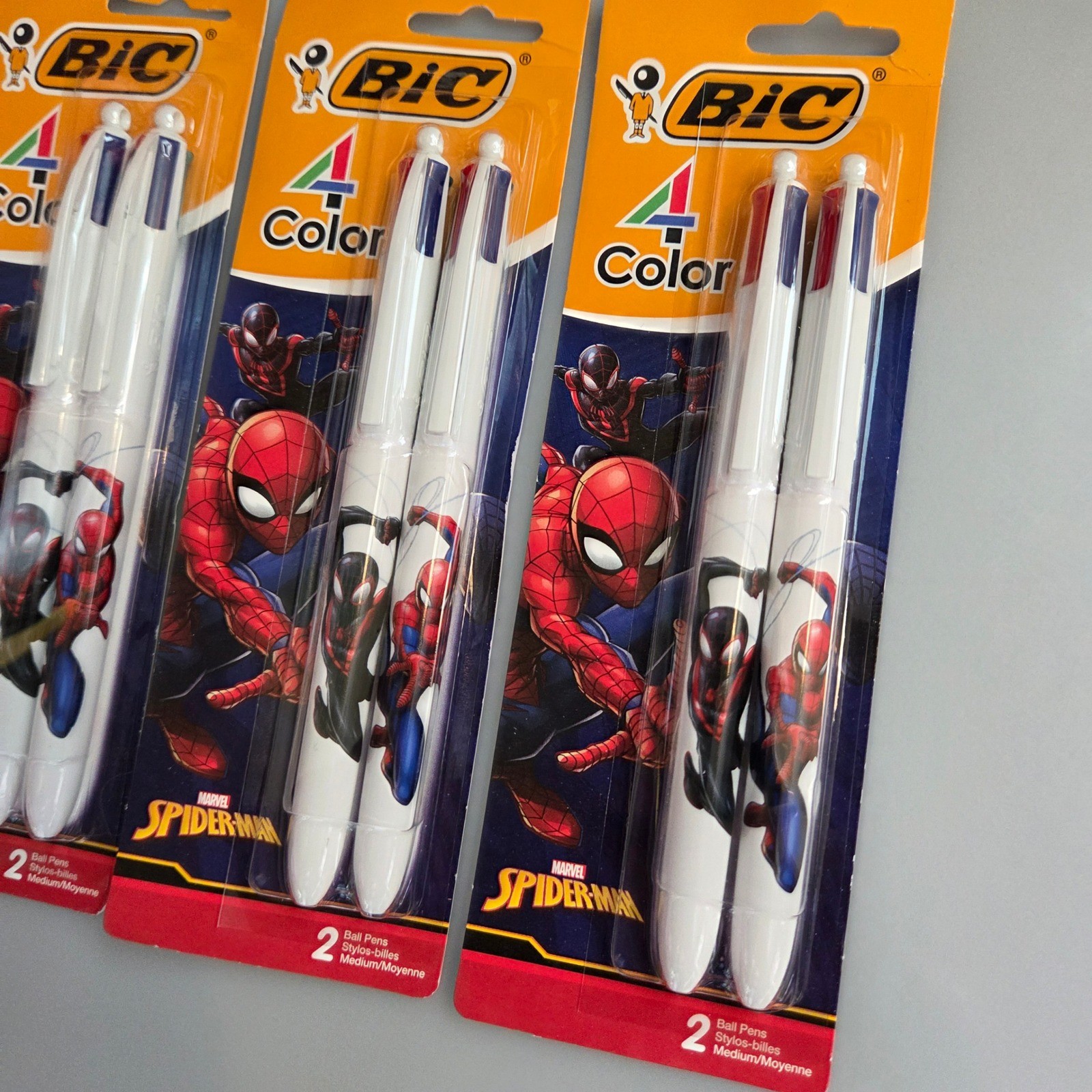 BIC 4 Color Marvel Spider-Man Retractable Ballpoint Pens 3 Packs of 2 Total 6