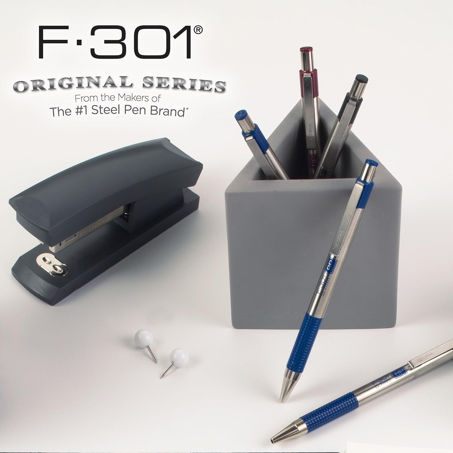 F-301 Ballpoint Blue Ink Fine Point 0.7mm Pen, Easy-Glide Ink, Stainless Steel