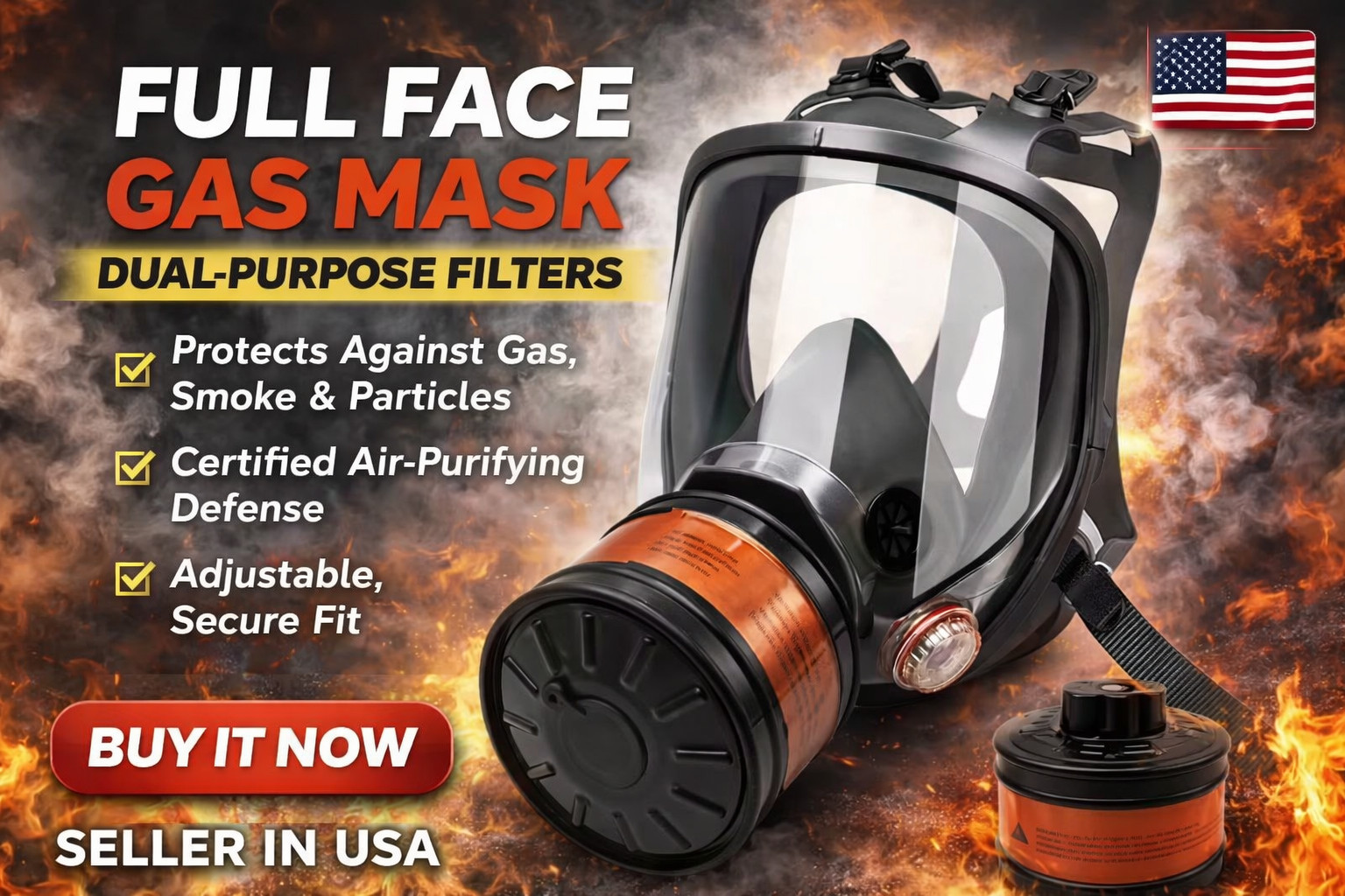 Full Face Gas Mask Respirator – Tear Gas Protection – Veteran Owned Seller Masks