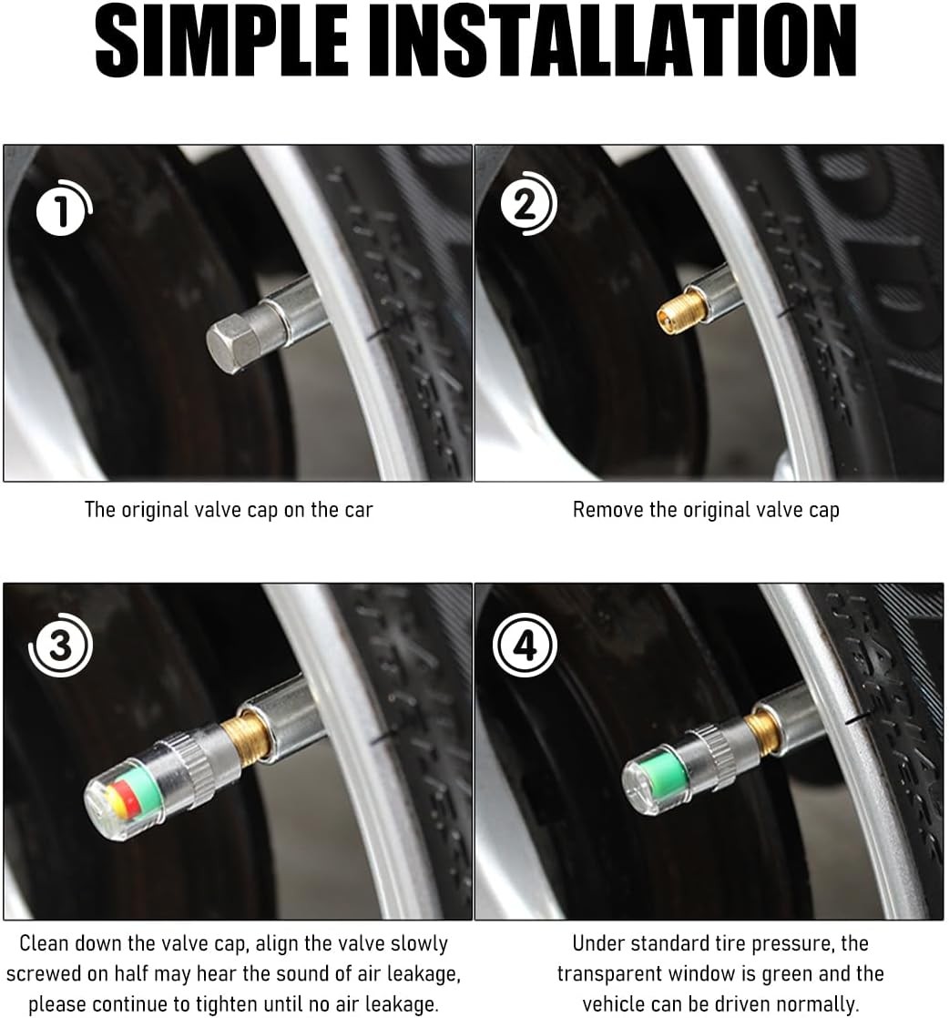4 PCS Tire Pressure Monitor Valve Stem Caps, 2.4Bar 36PSI Car Tire Pressure Moni