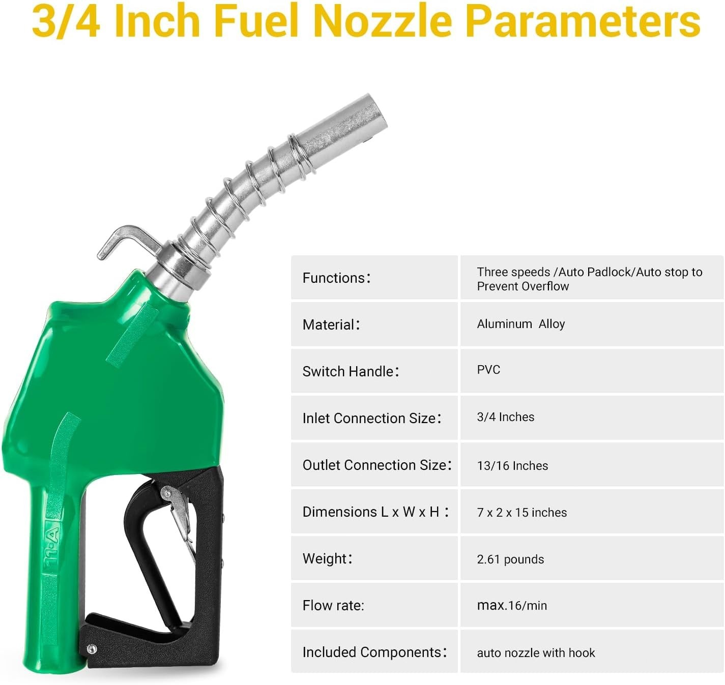 3/4 inch Automatic Fuel Nozzle Self-sealing Diesel Transfer Nozzle Auto Shut Off