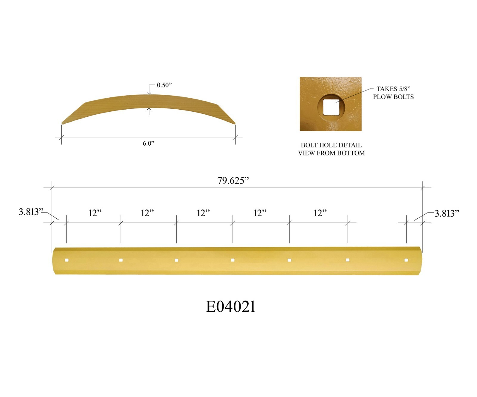 E04021 – 2 Scraper Box / Plow Blades w Bolts, fits some Gannon, 1/2″x6″x79.63″