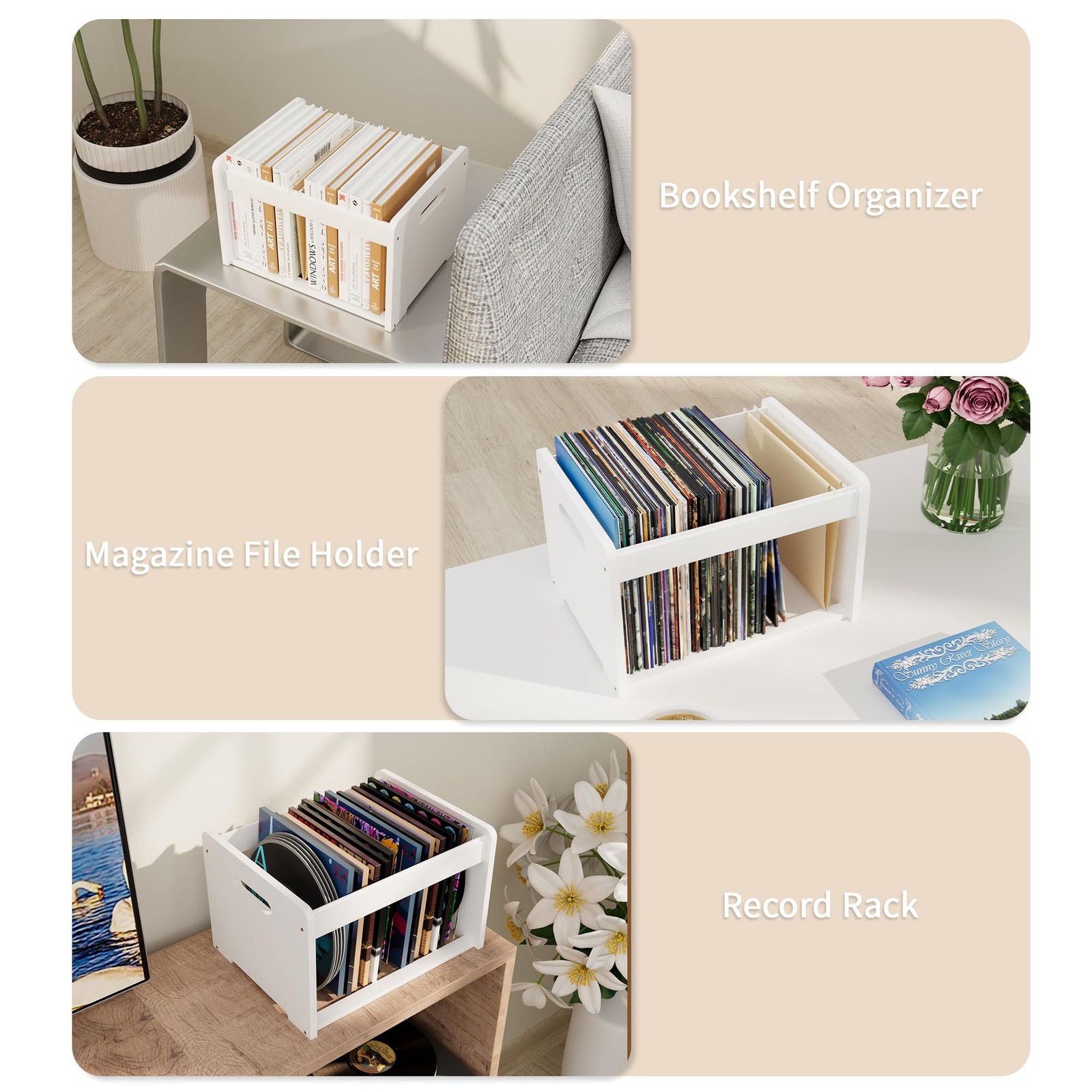 LONTAI Bamboo Hanging File Organizer, Wood Desk 1 Pack-Classic, White