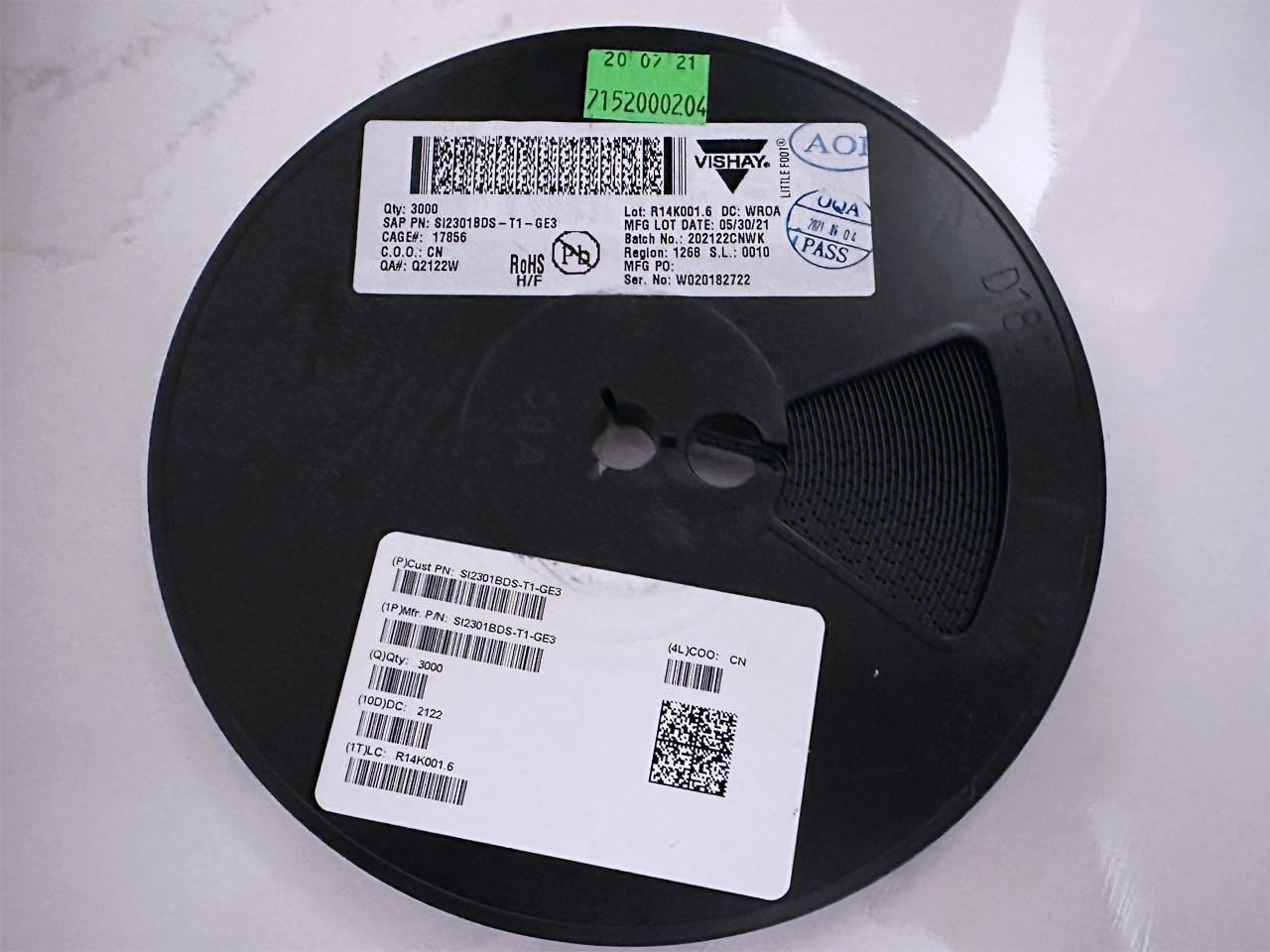 3000Pcs SI2301BDS-T1-GE3 Vishay P Channel SMD MOSFET 20V 2.4A 0.9W 0.1Ohm SOT-23