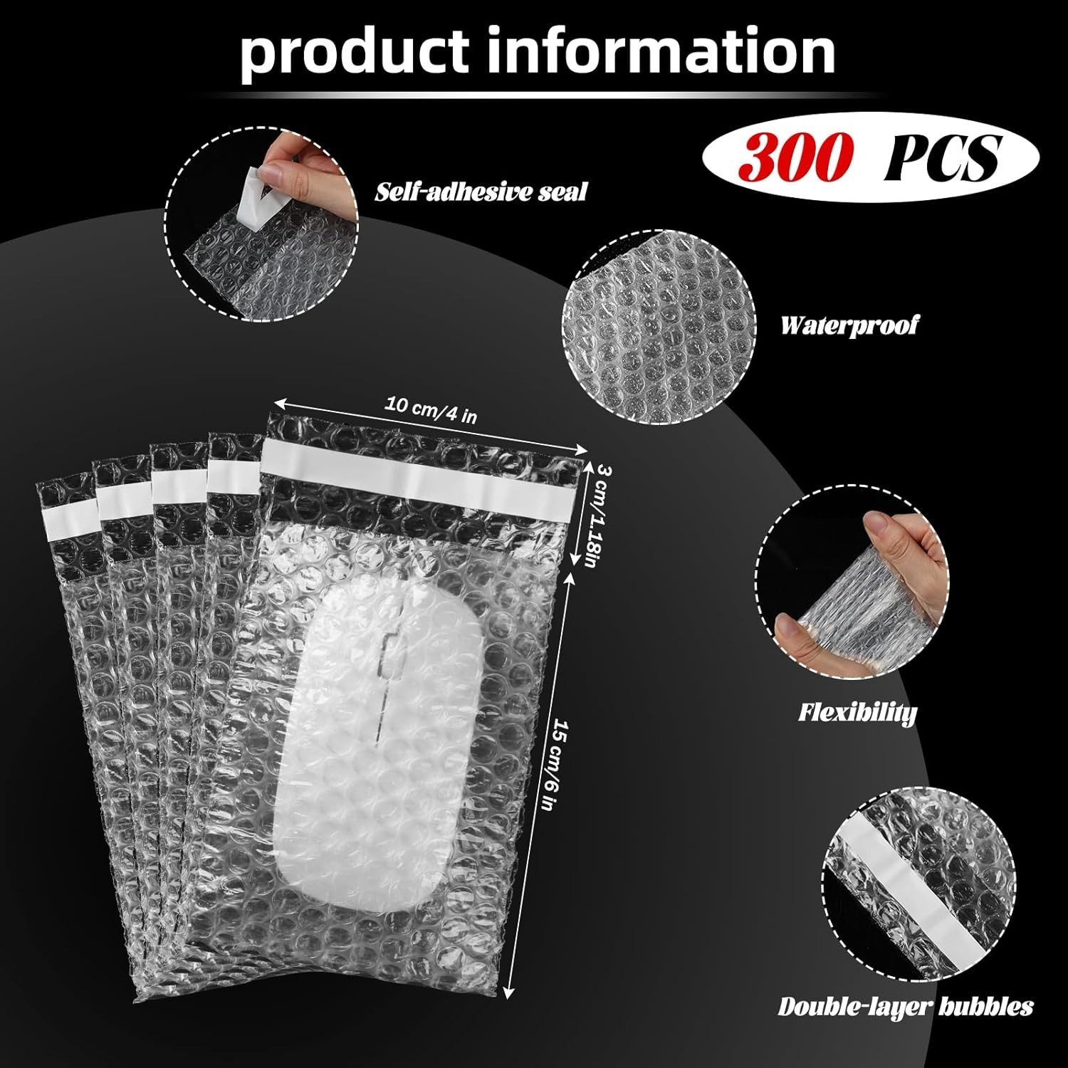 300 Pcs Clear Self Sealing Bubble Cushion Bags Double Wall Bubble Pouch Bag P…