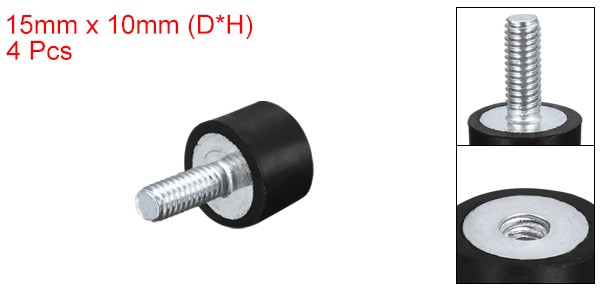 Rubber Mount 4pcs M5 Male/Female Vibration Isolator Shock Absorber, D15mmxH10mm