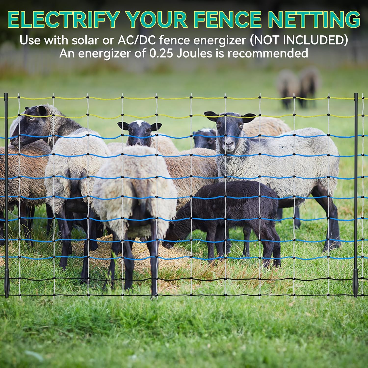 35.4″Hx164’L Durable High Visible Blue Electric Livestock Fence Netting for Goat