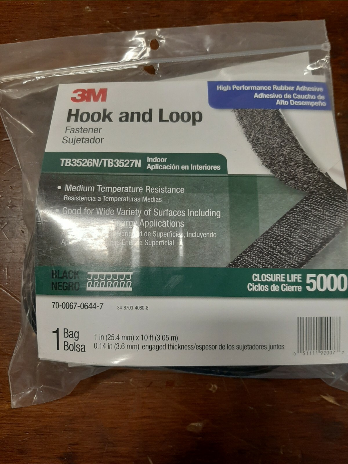 3M TB3526N/3527N Hook Loop Fastener 1″ x 10 foot roll