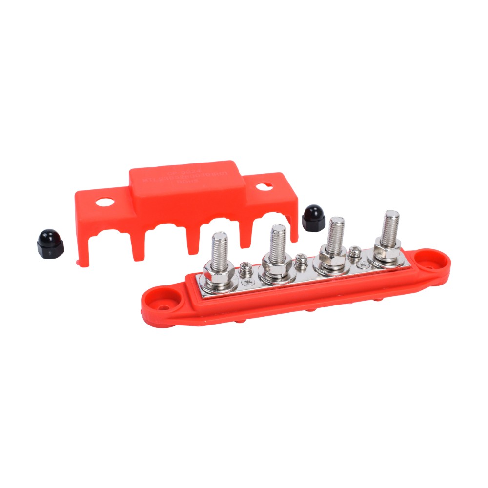 Red & Black 5/16″ 4 Stud Power Distribution Busbar Bus Bar With Cover Fast Ship