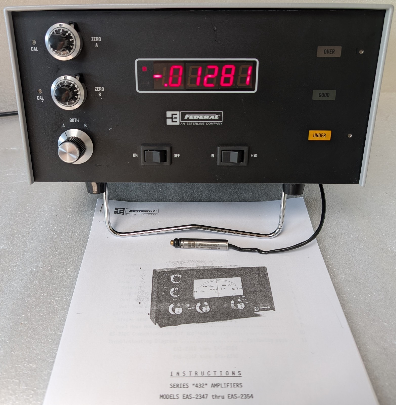 FEDERAL PRODUCTS 432 SERIES EAS-2350 GAGING AMPLIFIER with EHE-1100 GAGE HEAD