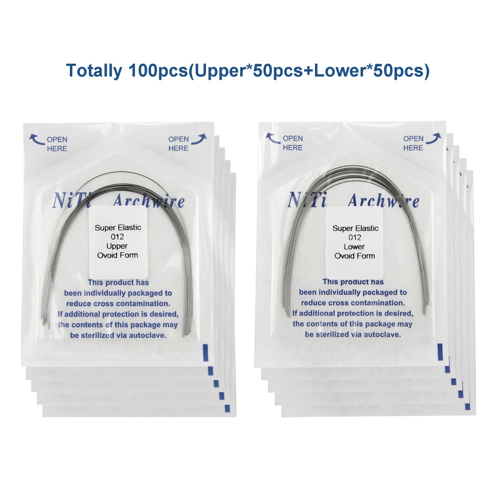 100pc Orthodontic Arch Wire Niti Stainless Steel Round Rectangular Ovoid Natural