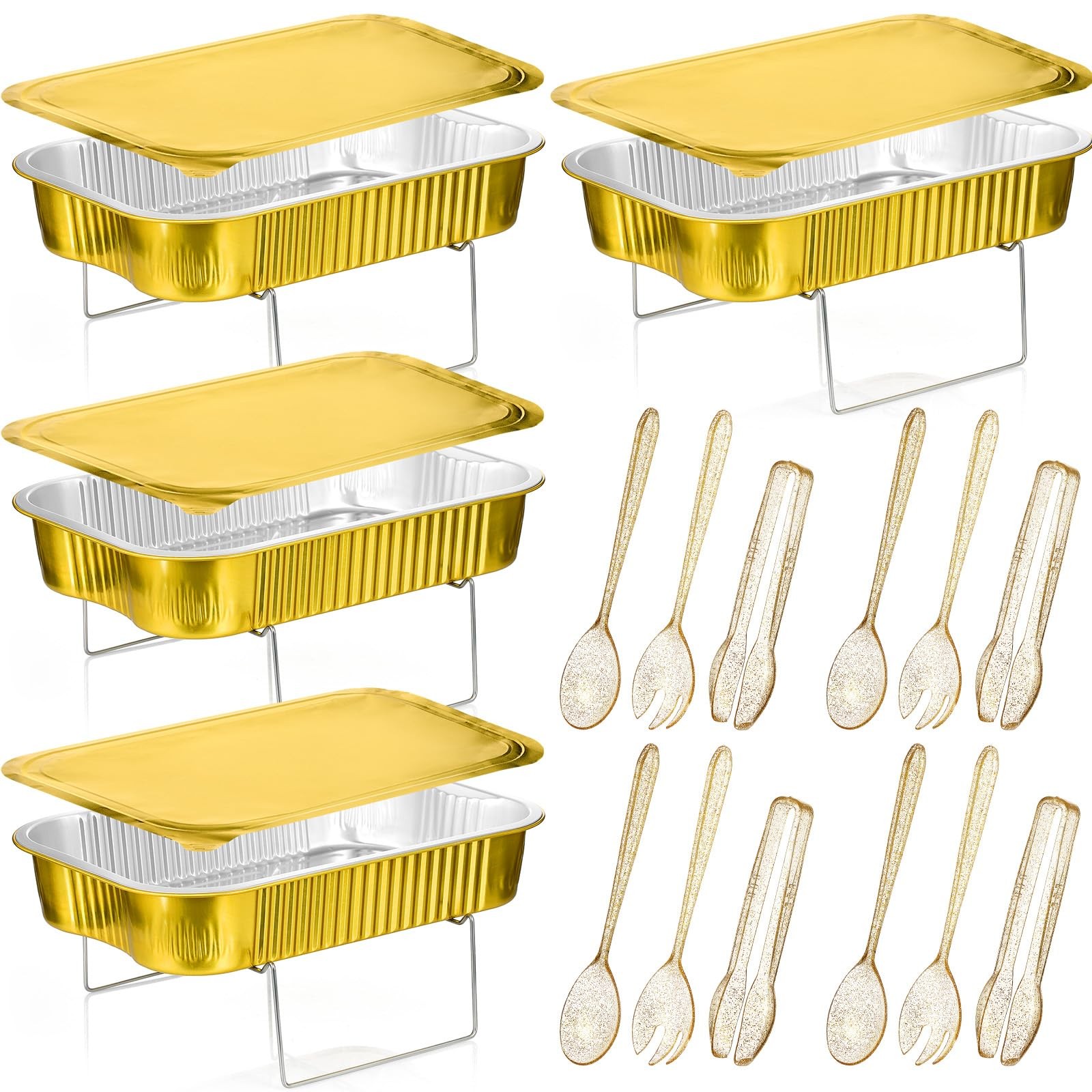 Maxcheck 4 Sets Disposable Chafing Dishes Buffet Set Small, As Pictures Show
