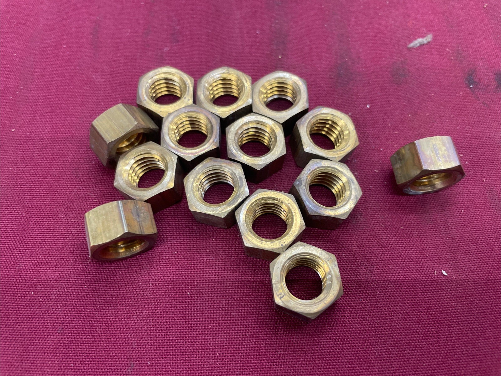 NOS 7/16”-14 x 5/8″ Brass Hex Nut VINTAGE Made in US Qty 14