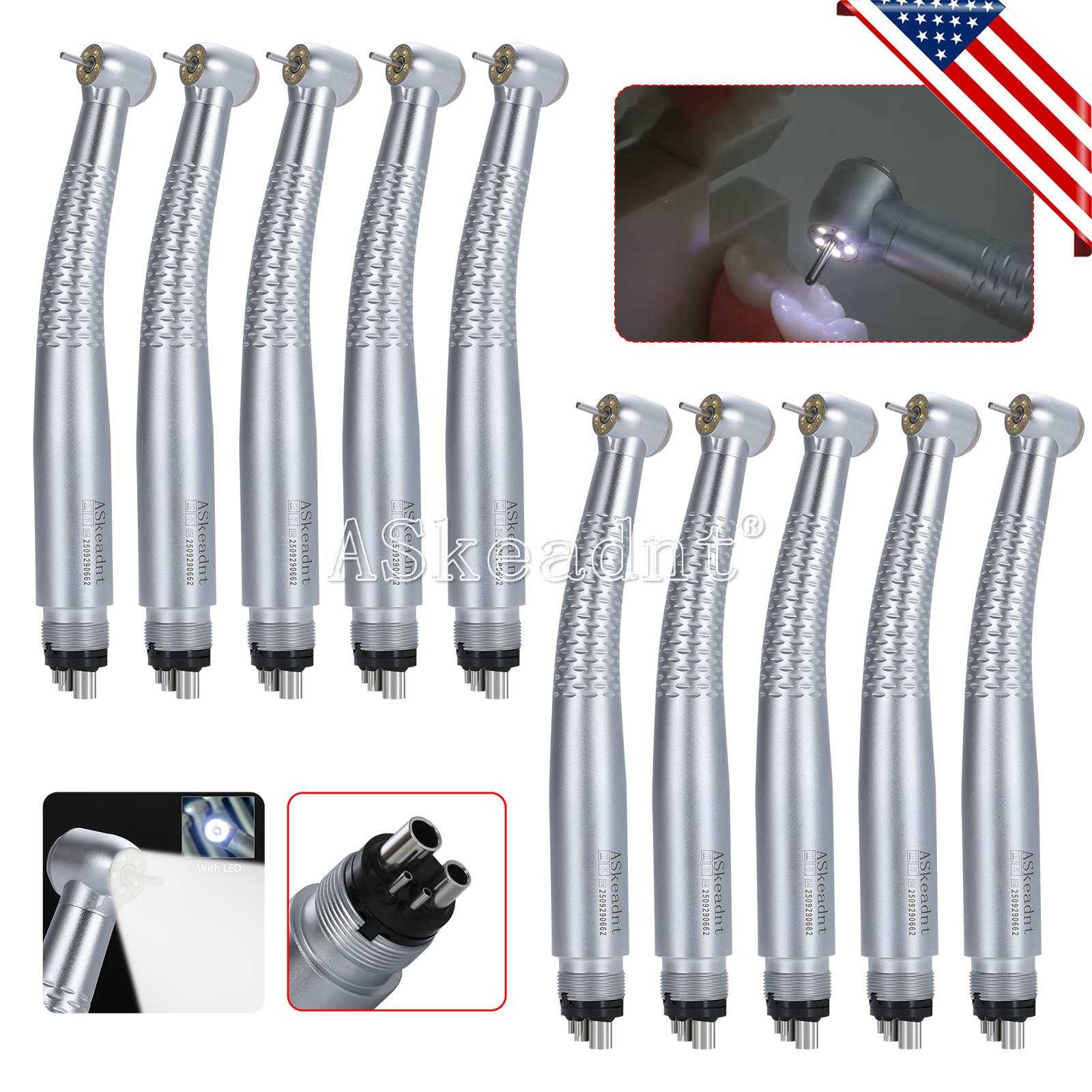 1-10*Dental 5 Led High Speed Handpiece Shadowless E-generator 5LED Hand piece 4H