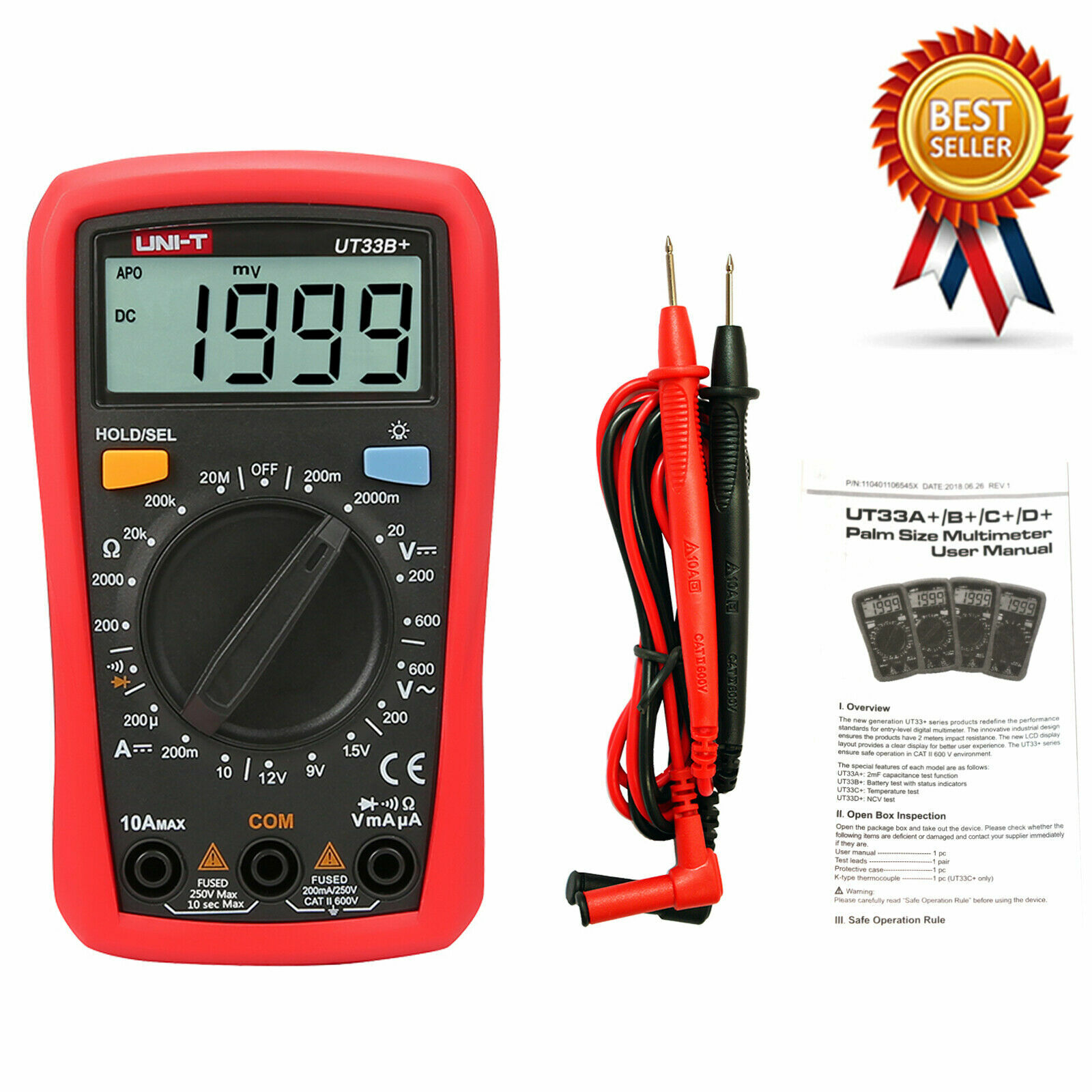 UNI-T UT33B+ Digital Multimeter LCD Palm Size DC/AC Ohm Current Resistance ✦Kd