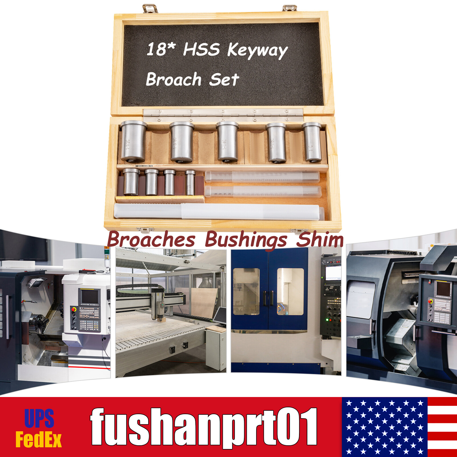 18 * HSS Keyway Broach Set Inch Size Broaches Bushings Shim CNC Metalworking Set