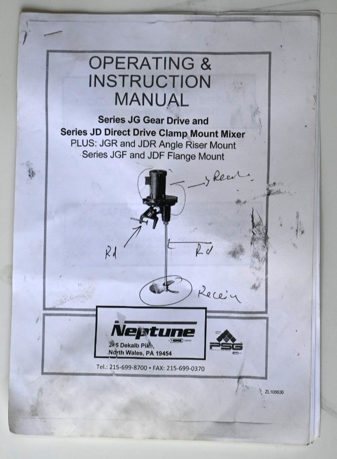 DOVER NEPTUNE JG-2.1 MMAD71G PORTABLE GEAR DRIVE TANK MIXER 290 RPM