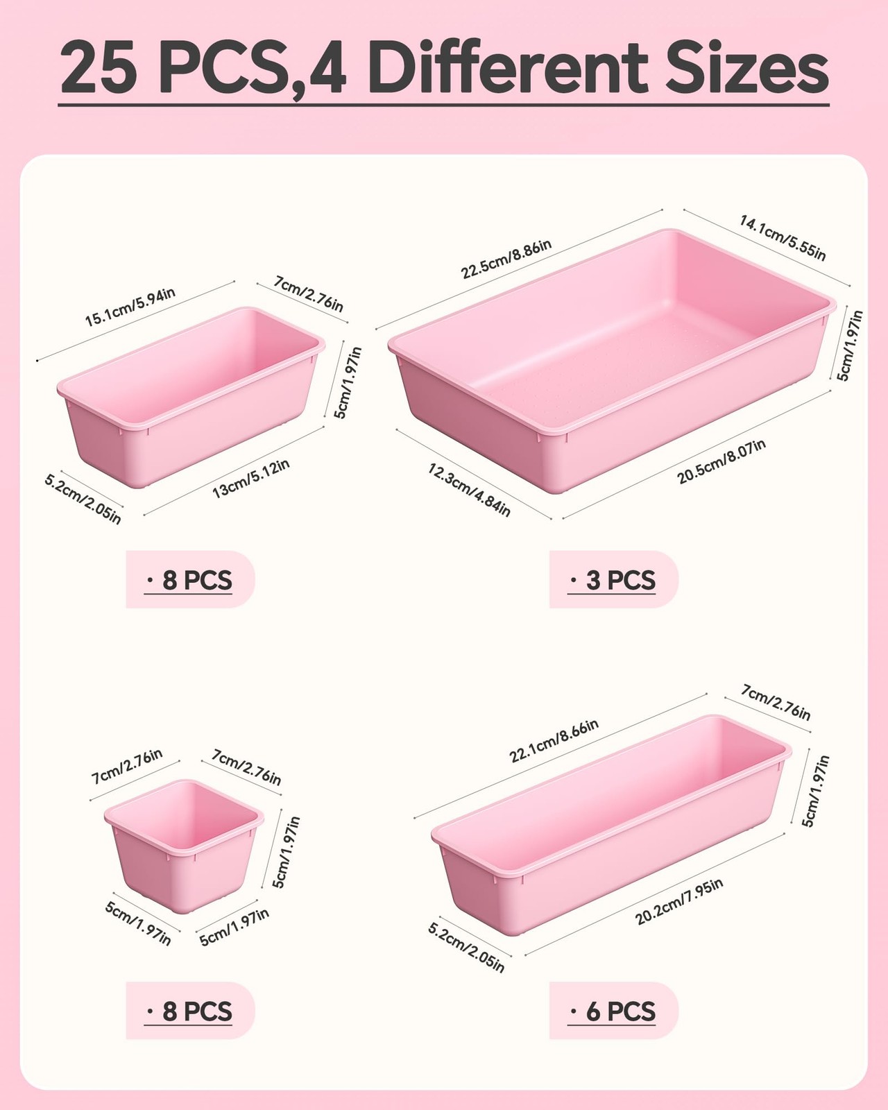 KEMETHY 25 PCS Plastic Drawer Organizers Set, 4 Sizes Vanity Organizer, Makeu…