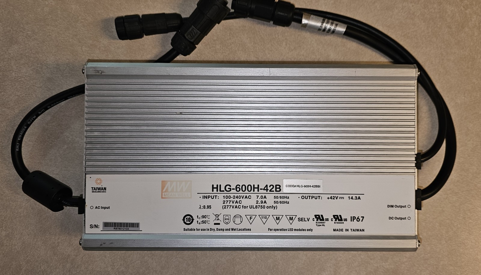 Mean Well HLG-600H-42AB Power Supply 600W 42V – Adjustable