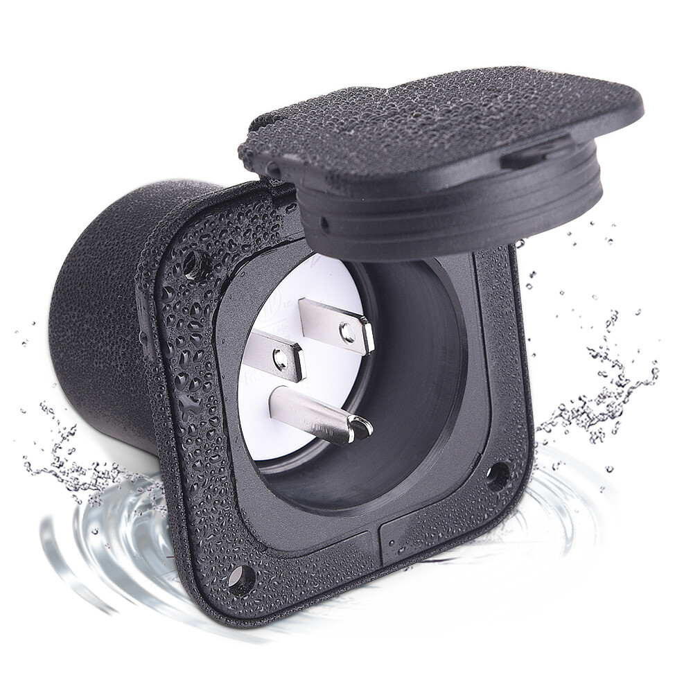 125V 15A Shore Power Inlet Port Plug NEMA 5-15P Male Receptacle RV Flanged Inlet