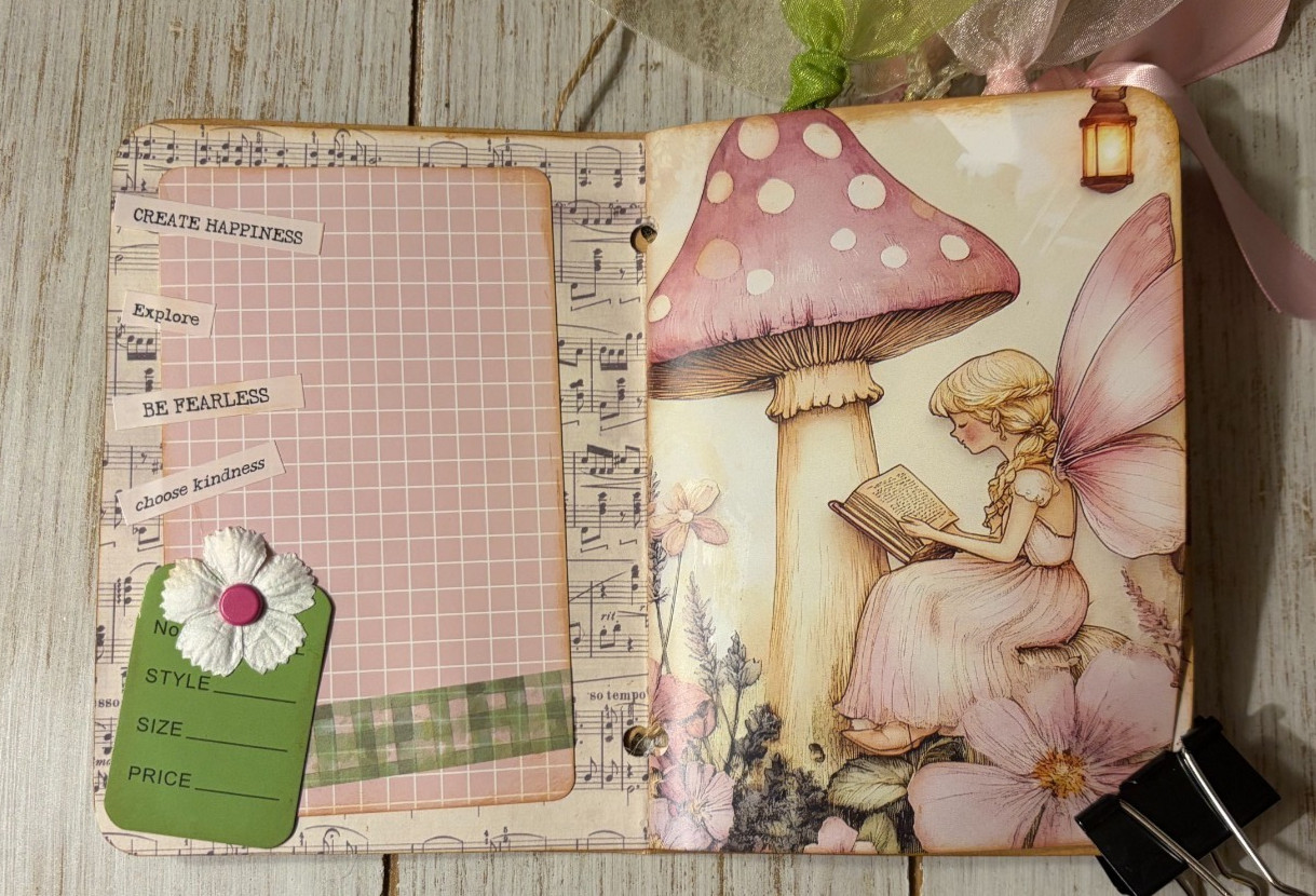 Junk Journal Handmade Booklet Book Vintage «Pink Fairies» Pockets, Ephemera