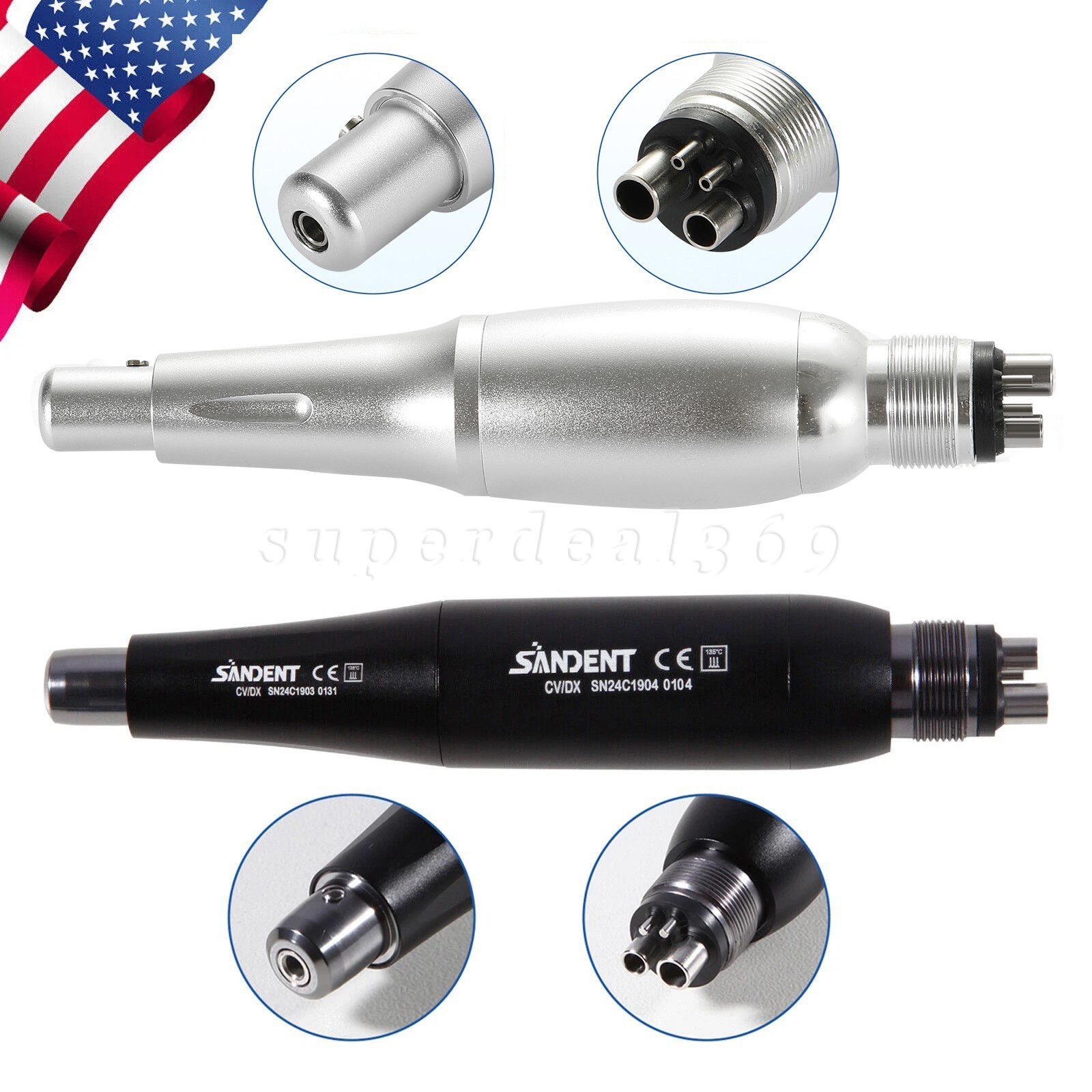 360°Swivel Dental Hygiene Prophy Handpiece Air Motor 2/4Hole 4:1 Nose Cone Color