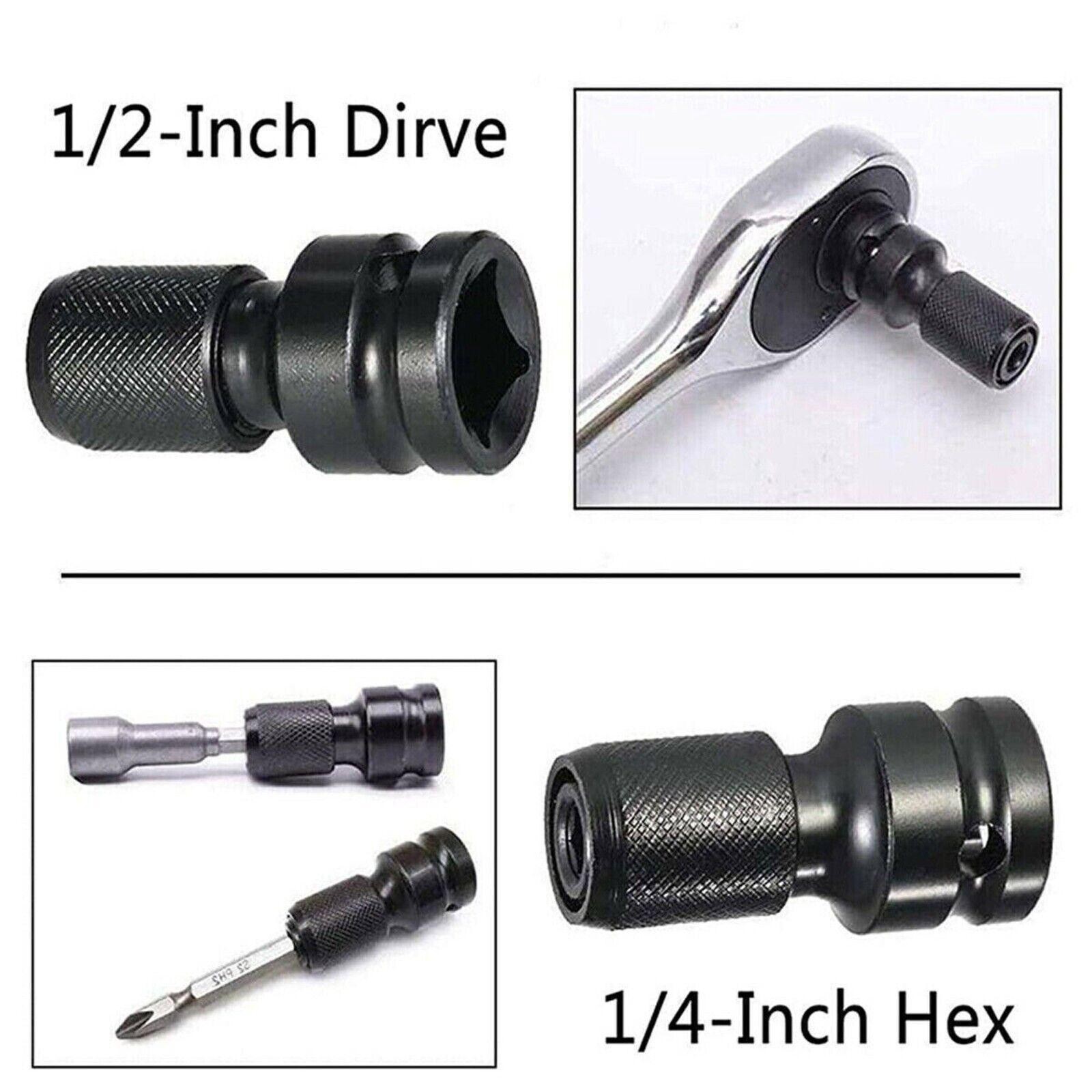 2Pcs/Set 1/2″ Square Drive to 1/4″ Hex Socket Adapter Converter Chuck Adapter