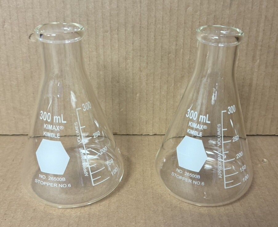 2 Pack of DWK Life Sciences Kimble KIMAX 300ml Flasks with Reinforced Beaded Top