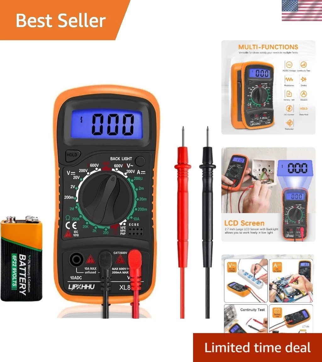 Compact Digital Multimeter – 2000 Counts with Backlit LCD & Safety Features