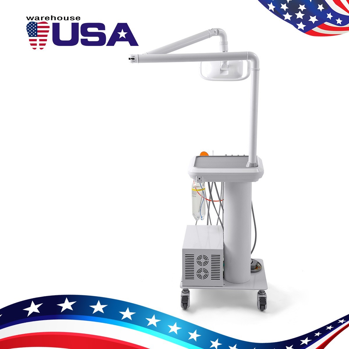 Dental Portable Delivery Unit System Air Compressor Cart /w+ Surgical Lamp Light