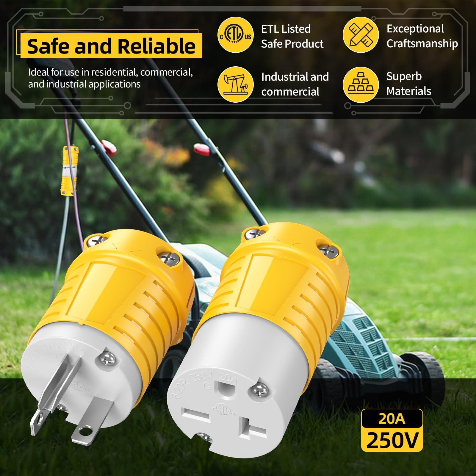20 Amp 220V Plugs Electrical Male Extension Cord Ends Drop Yellow